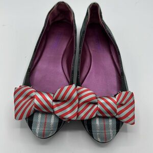 Coach Poppy Cambria Plaid Bow Flats Size 6.5 Preppy Holiday Office Stripe